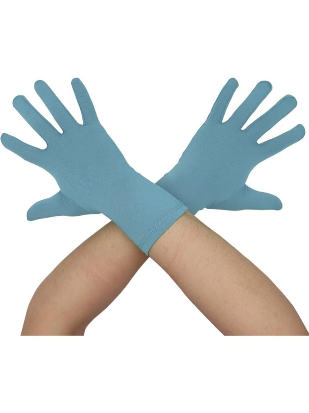 Men And Women's Light Blue Wrist Length Spandex Christmas Costume Dance Gloves